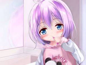 Preview wallpaper girl, toy, bathroom, anime, art