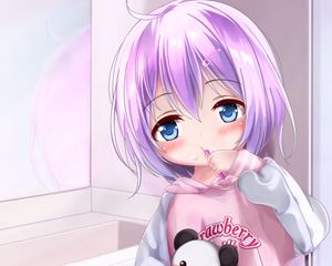 Preview wallpaper girl, toy, bathroom, anime, art