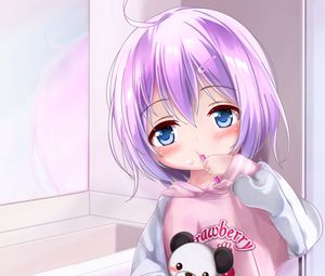 Preview wallpaper girl, toy, bathroom, anime, art