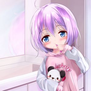 Preview wallpaper girl, toy, bathroom, anime, art