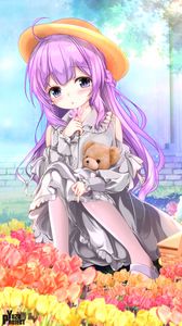 Preview wallpaper girl, toy, flowers, anime, art