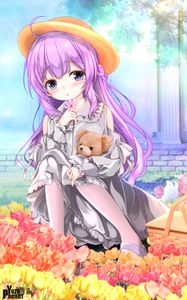 Preview wallpaper girl, toy, flowers, anime, art