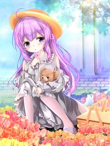 Preview wallpaper girl, toy, flowers, anime, art