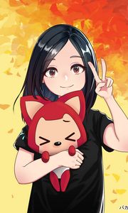 Preview wallpaper girl, toy, smile, gesture, anime, art, cartoon
