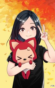 Preview wallpaper girl, toy, smile, gesture, anime, art, cartoon