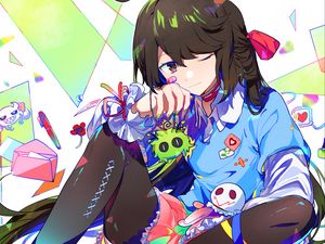 Preview wallpaper girl, toys, style, anime, art, bright
