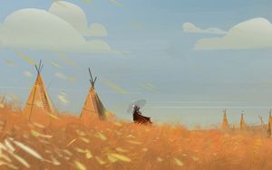 Preview wallpaper girl, tradition, outfit, wigwams, art