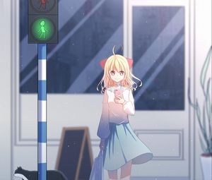 Preview wallpaper girl, traffic light, anime