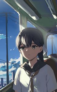 Preview wallpaper girl, train, anime, art