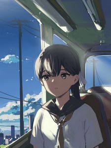 Preview wallpaper girl, train, anime, art