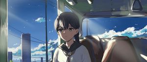 Preview wallpaper girl, train, anime, art