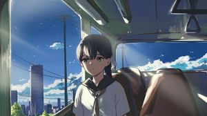 Preview wallpaper girl, train, anime, art