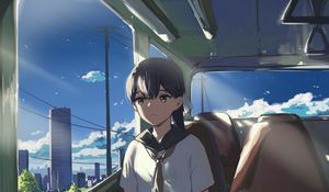 Preview wallpaper girl, train, anime, art