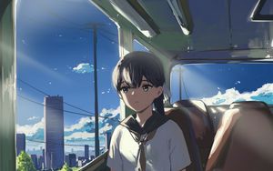 Preview wallpaper girl, train, anime, art