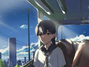 Preview wallpaper girl, train, anime, art