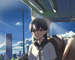 Preview wallpaper girl, train, anime, art