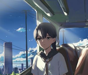 Preview wallpaper girl, train, anime, art