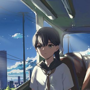 Preview wallpaper girl, train, anime, art