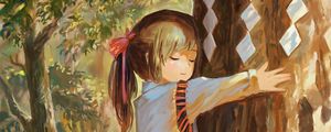 Preview wallpaper girl, tree, hugs, nature, anime, art