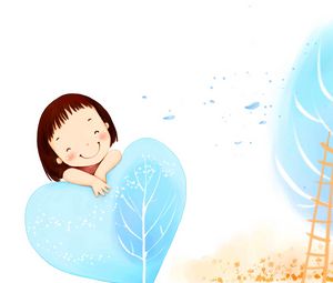 Preview wallpaper girl, tree, leaves, child, drawing
