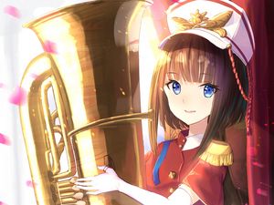 Preview wallpaper girl, trumpet, musical instrument, orchestra, music, anime