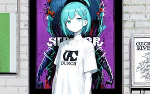 Preview wallpaper girl, t-shirt, posters, wall, anime