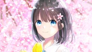 Preview wallpaper girl, tulips, flowers, anime