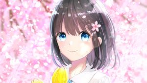 Preview wallpaper girl, tulips, flowers, anime