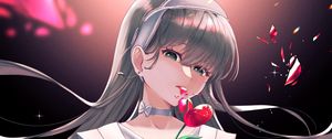 Preview wallpaper girl, tulips, flowers, bouquet, anime, art