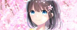 Preview wallpaper girl, tulips, flowers, bouquet, anime