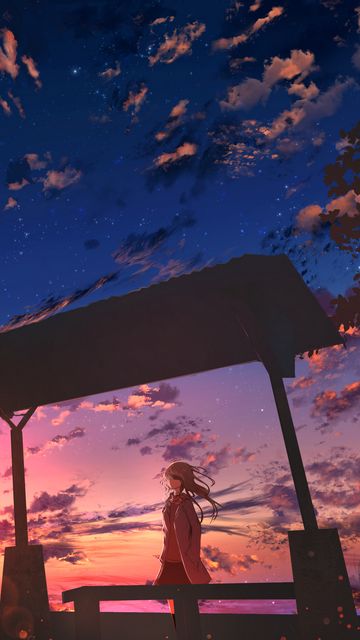 360x640 Wallpaper girl, twilight, clouds, anime