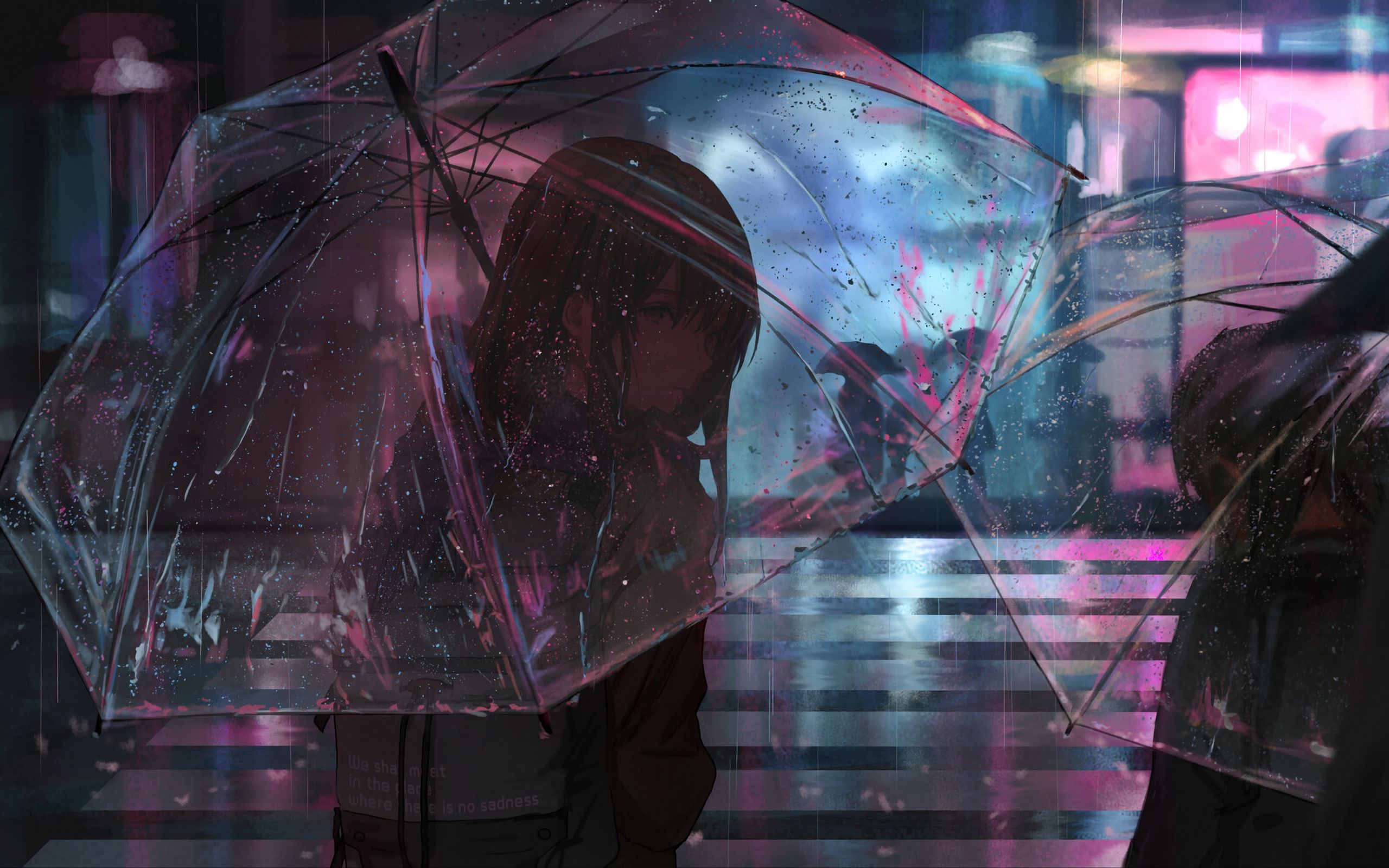 Download Wallpaper 2560x1600 Girl Umbrella Anime Rain Street Night Widescreen 16 10 Hd Background