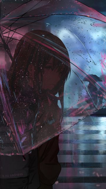 360x640 Wallpaper girl, umbrella, anime, rain, street, night