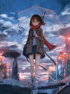 Preview wallpaper girl, umbrella, anime, rain, sadness