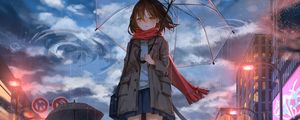 Preview wallpaper girl, umbrella, anime, rain, sadness