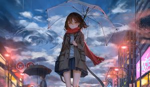 Preview wallpaper girl, umbrella, anime, rain, sadness