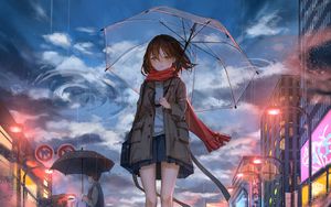 Preview wallpaper girl, umbrella, anime, rain, sadness