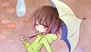 Preview wallpaper girl, umbrella, chibi, anime