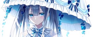 Preview wallpaper girl, umbrella, dress, anime, art, blue