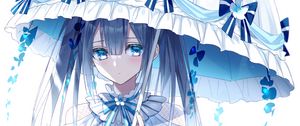 Preview wallpaper girl, umbrella, dress, anime, art, blue