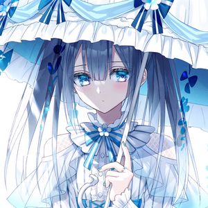 Preview wallpaper girl, umbrella, dress, anime, art, blue