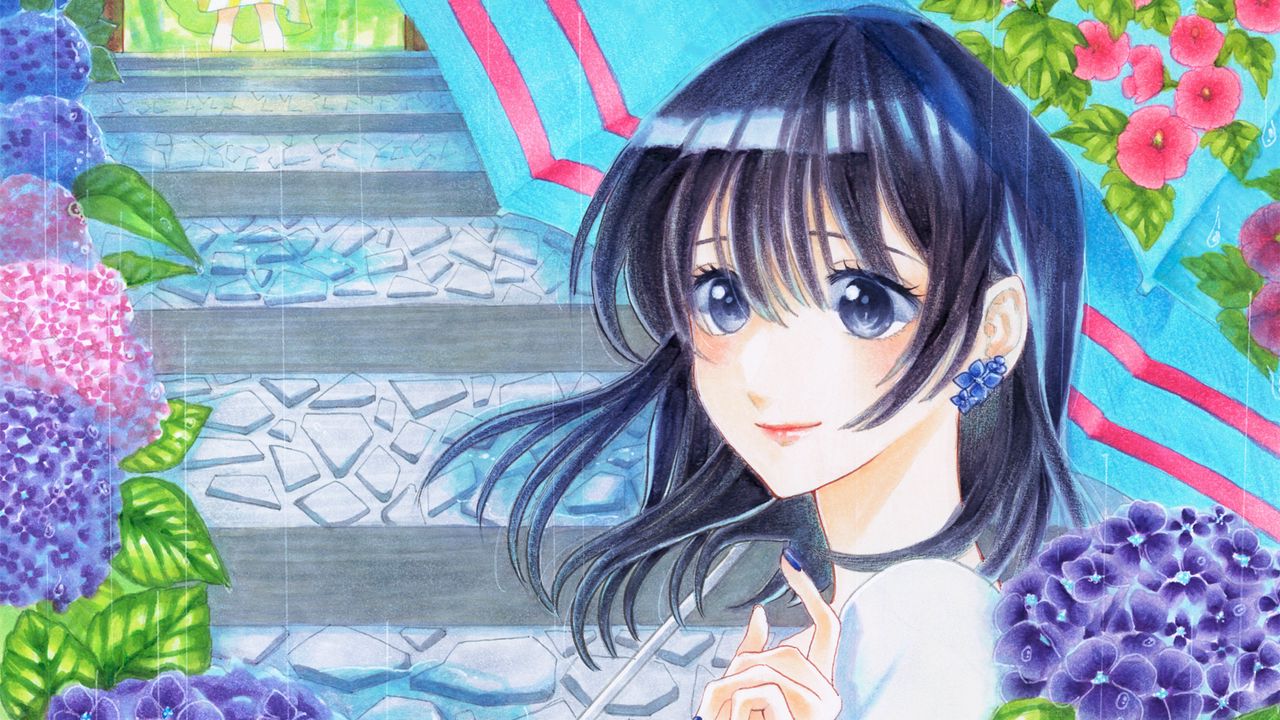 Wallpaper girl, umbrella, flowers, anime
