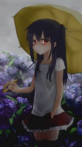 Preview wallpaper girl, umbrella, hydrangea, garden, anime, art