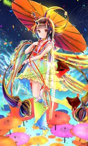 Preview wallpaper girl, umbrella, jump, anime