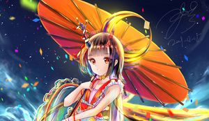 Preview wallpaper girl, umbrella, jump, anime