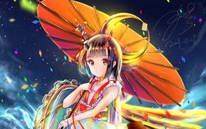 Preview wallpaper girl, umbrella, jump, anime