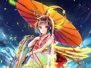 Preview wallpaper girl, umbrella, jump, anime