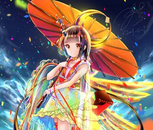 Preview wallpaper girl, umbrella, jump, anime