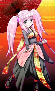 Preview wallpaper girl, umbrella, kimono, anime
