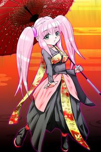 Preview wallpaper girl, umbrella, kimono, anime